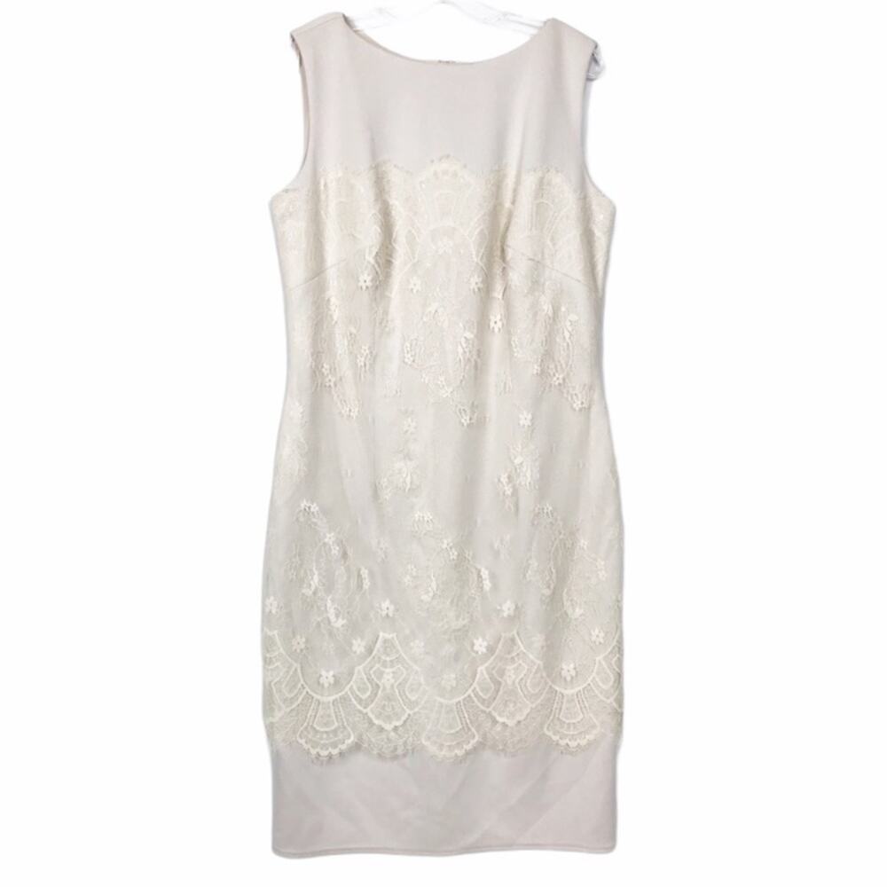 Tadashi Shoji Cream Lace Overlay Sheath Dress